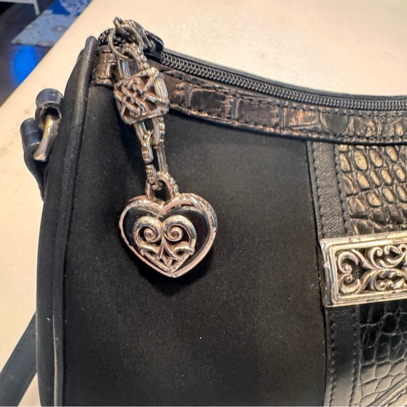 Brighton black purse shoulder bag nylon & croc embossed Leather silver detail - Picture 4 of 14